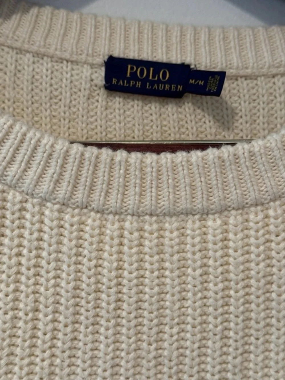 Polo Ralph Lauren Cropped Ribbed Sweater Cream Cotton Knit Women M